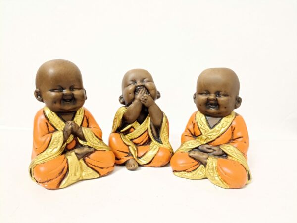 TRIO DE BUDA DA FELICIDADE LARANJADO 15CM - Imagem 2