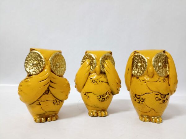 IMAGEM DE GESSO TRIO DE CORUJA AMARELA 11CM - Imagem 2