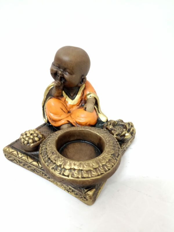 PORTA INCENSO E VELA QUADRADO BUDA ZEN LARANJA 9CM - Image 3