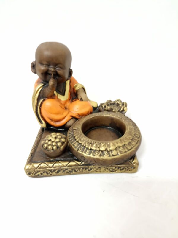 PORTA INCENSO E VELA QUADRADO BUDA ZEN LARANJA 9CM - Image 2