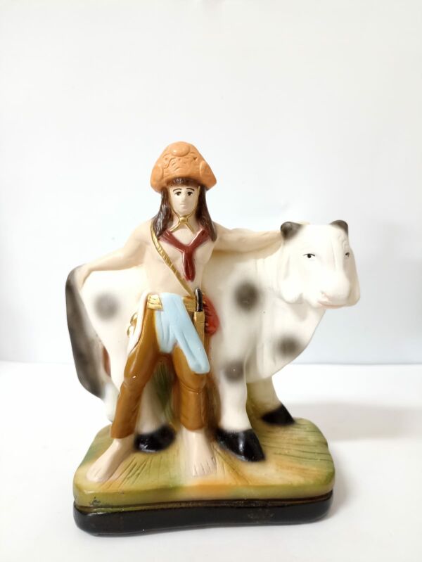 IMAGEM EM GESSO BOIADEIRO COM BOI 19 CM