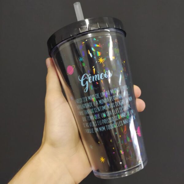 COPO COM CANUDO HOLOGRÁFICO 550ML CASA FÉ LINHA SIGNOS - Imagem 2