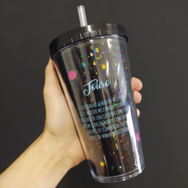 COPO COM CANUDO HOLOGRÁFICO 550ML CASA FÉ LINHA SIGNOS - Imagem 4