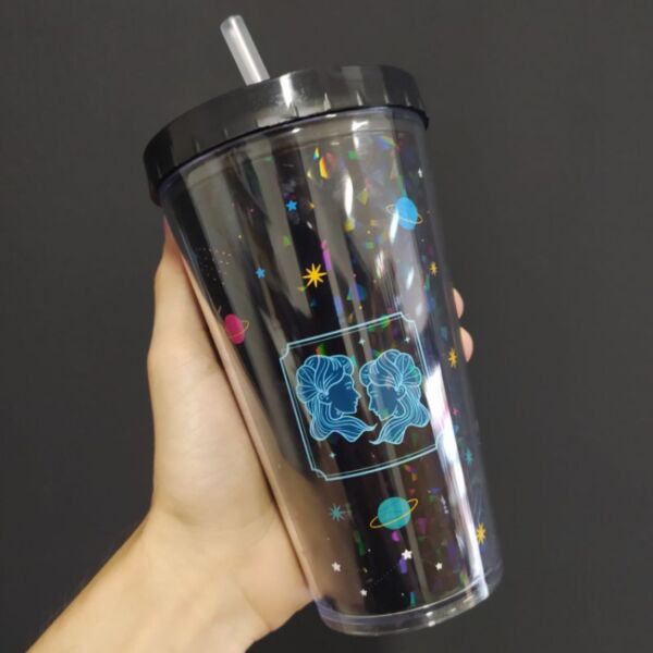 COPO COM CANUDO HOLOGRÁFICO 550ML CASA FÉ LINHA SIGNOS - Imagem 5