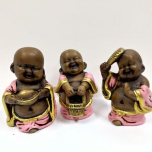 TRIO DE BUDAS CAMPONÊS ENVELHECIDO C/ ROSA 10CM