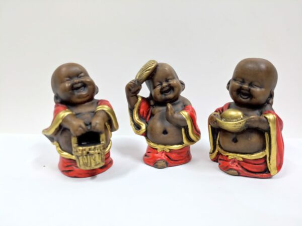 TRIO DE BUDAS CAMPONES ENVELHECIDO C/ VERMELHO 10CM - Imagem 2