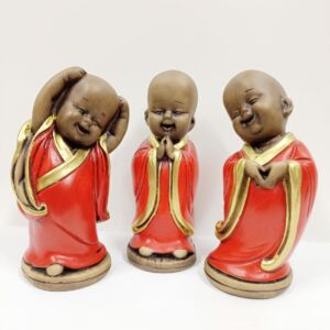TRIO DE MONGES DA HARMONIA ENVELHECIDO C/ VERMELHO 17CM