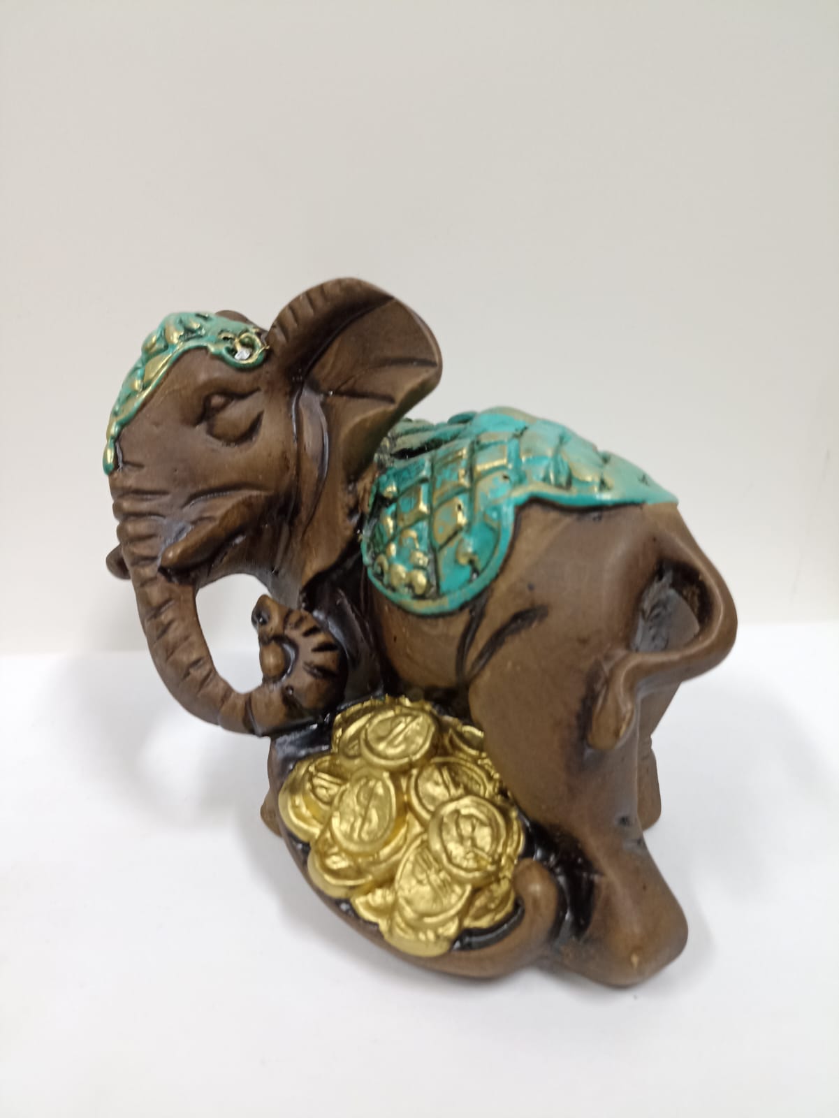 ELEFANTE COM MOEDAS TURQUESA 14CM - Imagem 3
