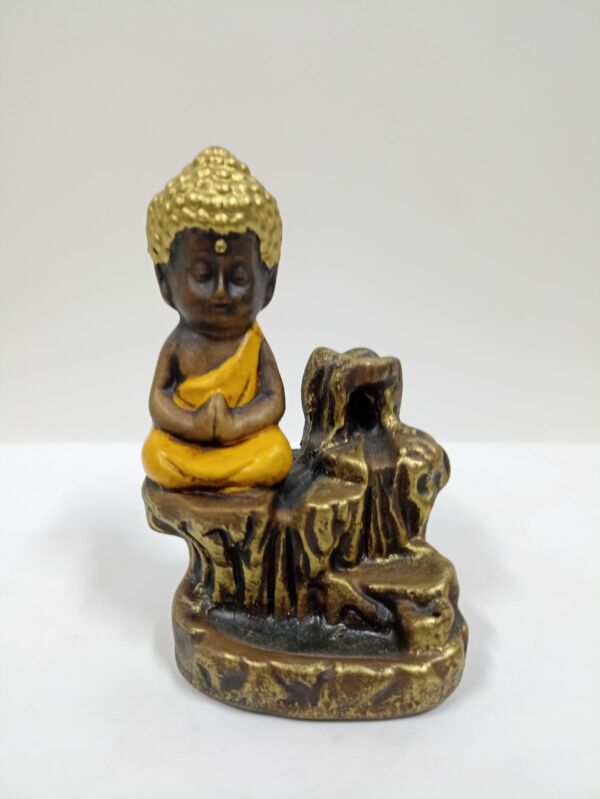 PORTA INCENSO CASCATA BUDA MENOR ENVELHECIDO C/ AMARELO 12CM - Image 2