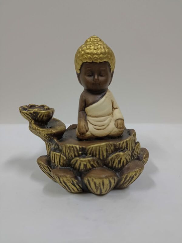 PORTA INCENSO CASCATA BUDA FLOR DE LÓTUS ENVELHECIDO COM BRANCO 11CM - Imagem 2