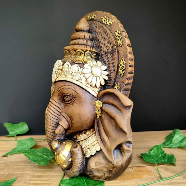 CABEÇA DE GANESHA ENVELHECIDA COM BRANCO 26CM - Imagem 2