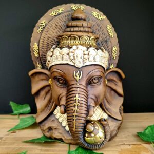 CABEÇA DE GANESHA ENVELHECIDA COM BRANCO 26CM