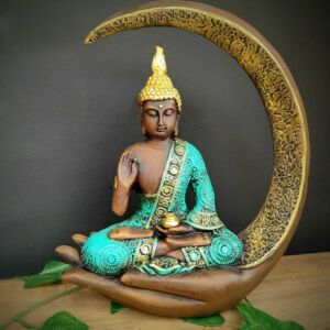 PORTA INCENSO BUDA NA LUA TURQUESA 27 CM