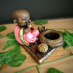 PORTA INCENSO E VELA QUADRADO BUDA ZEN ROSA 9CM