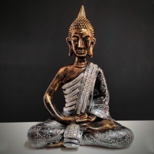 BUDA TAILANDÊS DOURADO COM ROUPA PRATA 60 CM