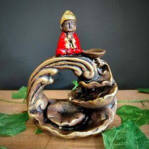 PORTA INCENSO CASCATA BUDA MAIOR ENVELHECIDO COM VERMELHO 15CM