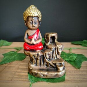 PORTA INCENSO CASCATA BUDA MENOR ENVELHECIDO COM VERMELHO 12 CM