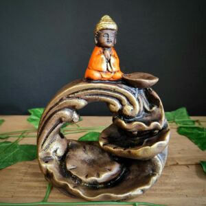 PORTA INCENSO CASCATA BUDA MAIOR ENVELHECIDO C/ LARANJA 15CM