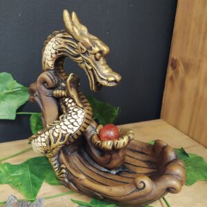 PORTA INCENSO CASCATA DRAGÃO FECHADO ENVELHECIDO COM BRANCO 17CM