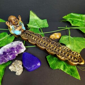 PORTA INCENSO DE RÉGUA BUDA BRAÇOS ABERTOS AZUL 19CM