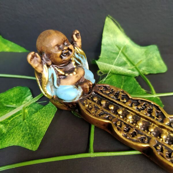 PORTA INCENSO DE RÉGUA BUDA BRAÇOS ABERTOS AZUL 19CM - Imagem 2