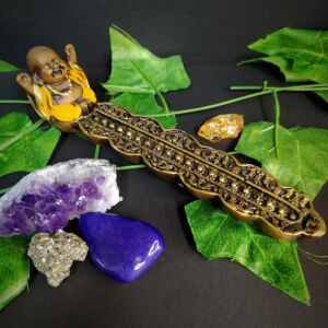 PORTA INCENSO DE RÉGUA BUDA BRAÇOS ABERTOS AMARELO 19CM