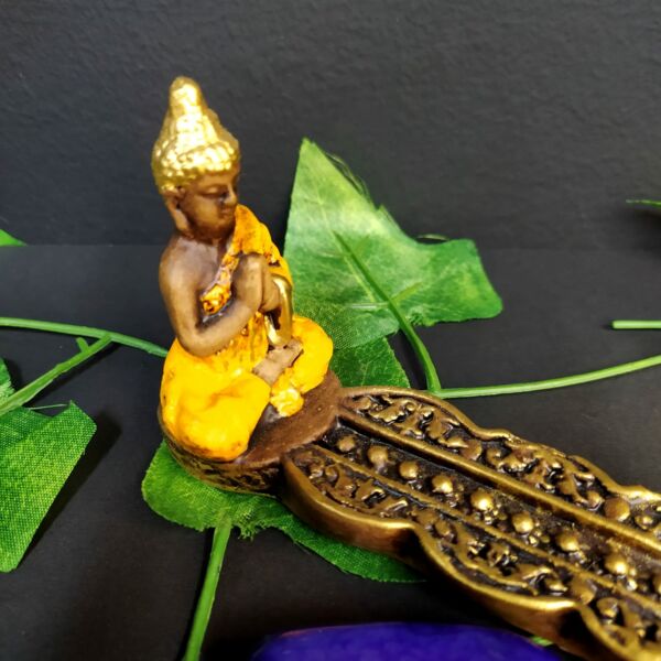 PORTA INCENSO DE RÉGUA BUDA MAGRO AMARELO 19CM - Imagem 2