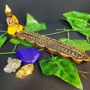 PORTA INCENSO DE RÉGUA BUDA MAGRO AMARELO 19CM