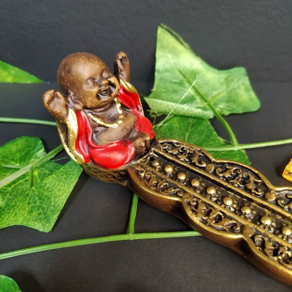 PORTA INCENSO DE RÉGUA BUDA BRAÇOS ABERTOS VERMELHO 19CM - Imagem 2