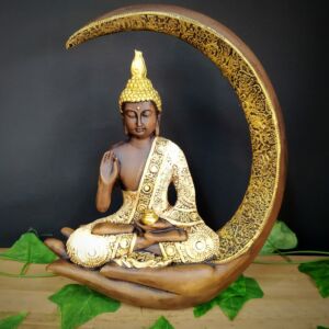 PORTA INCENSO BUDA NA LUA BRANCO 27CM