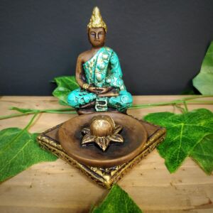 PORTA INCENSO BUDA QUADRADO TURQUESA 10CM