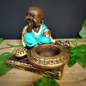 PORTA INCENSO E VELA QUADRADO BUDA ZEN TURQUESA 9CM