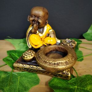 PORTA INCENSO E VELA QUADRADO BUDA ZEN AMARELO 9CM