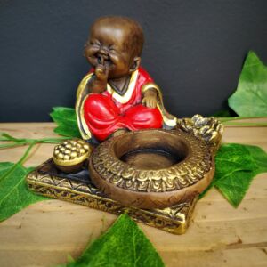 PORTA INCENSO E VELA QUADRADO BUDA ZEN VERMELHO 9CM