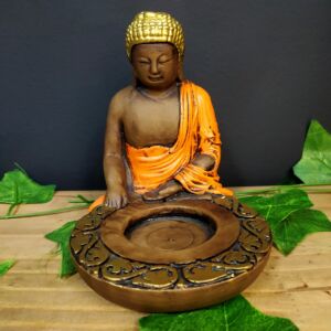 PORTA INCENSO HINDU LARANJA COM POTE 14CM
