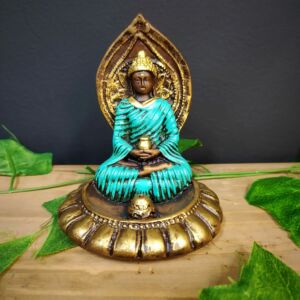 PORTA INCENSO REDONDO BUDA MAGRO NOVO TURQUESA 11CM