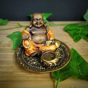 PORTA INCENSO REDONDO BUDA DA FORTUNA LARANJA 6CM