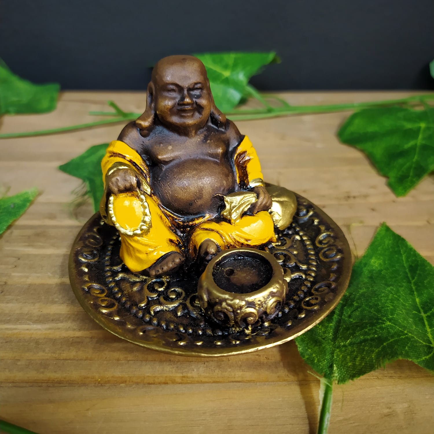 PORTA INCENSO REDONDO BUDA DA FORTUNA AMARELO 6CM