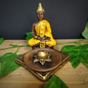 PORTA INCENSO BUDA QUADRADO AMARELO 10CM