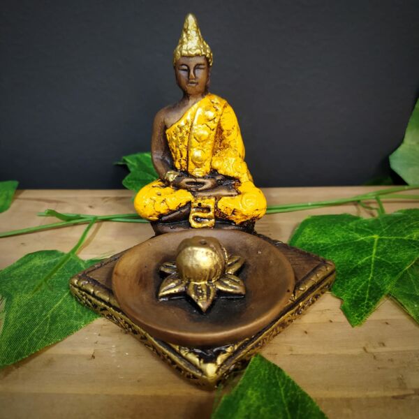 PORTA INCENSO BUDA QUADRADO AMARELO 10CM