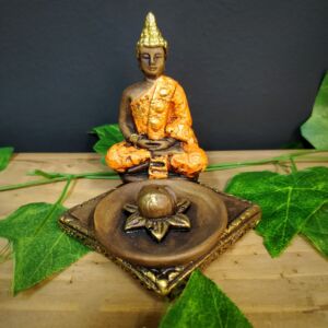 PORTA INCENSO BUDA QUADRADO LARANJADO 10CM