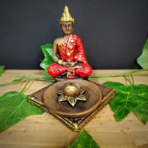 PORTA INCENSO BUDA QUADRADO VERMELHO 10CM