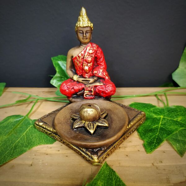 PORTA INCENSO BUDA QUADRADO VERMELHO 10CM