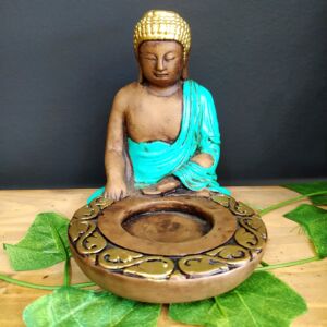 PORTA INCENSO HINDU TURQUESA COM POTE 14CM
