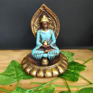 PORTA INCENSO REDONDO BUDA MAGRO NOVO AZUL 11CM