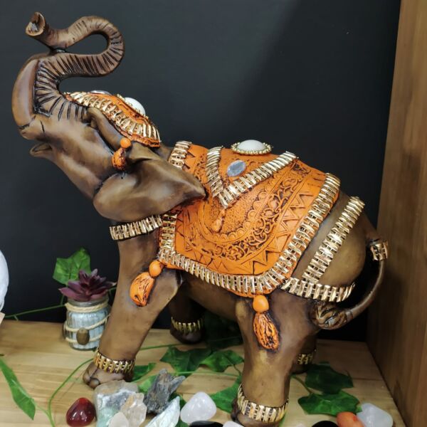 ELEFANTE GG LARANJADO COM PEDRAS 40CM