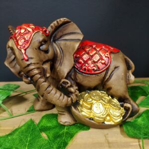 ELEFANTE COM MOEDAS VERMELHO 14CM