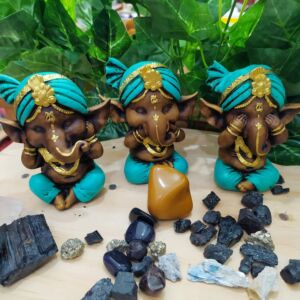 TRIO DE GANESHA ENVELHECIDO C/ TURQUEZA 11CM