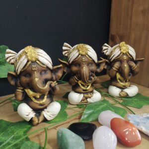 TRIO DE GANESHA ENVELHECIDO C/ BRANCO 11CM