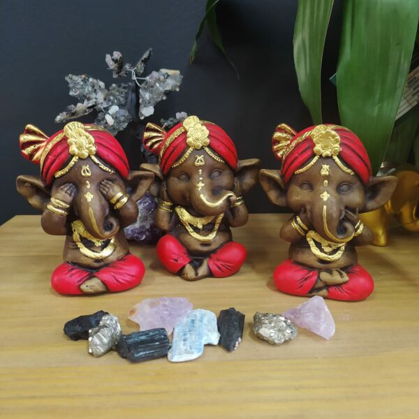 TRIO DE GANESHA ENVELHECIDO C/ VERMELHO 11CM - Imagem 4
